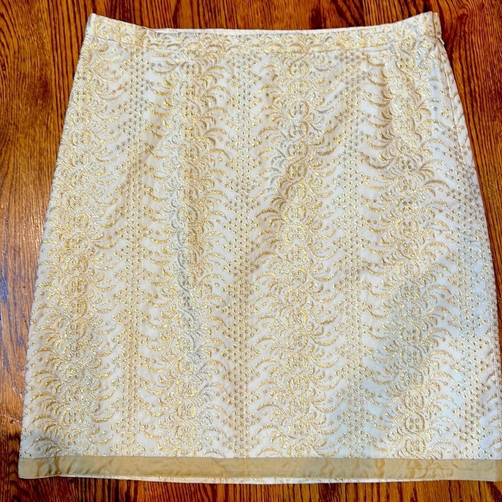 Banana republic women’s gold and off white embroidered skirt size 14 NWT